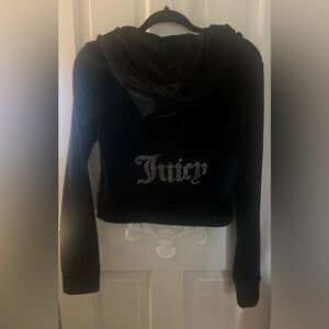 Juicy Couture Black Graphic Cropped Hoodie and pant velvet sweatsuit